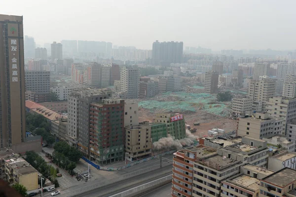 Vista Aérea Edificios Antes Una Demolición Aldea Urbana Chenzhai Ciudad —  Fotos de Stock