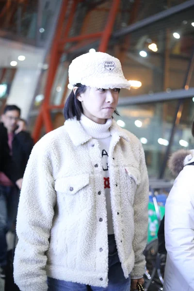 Chinese Actress Victoria Song Song Qian Arrives Beijing Capital International — Stock Photo, Image