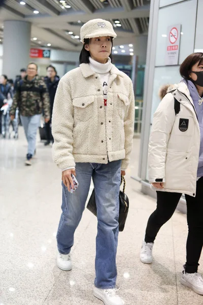 Atriz Chinesa Victoria Song Song Qian Chega Aeroporto Internacional Capital — Fotografia de Stock