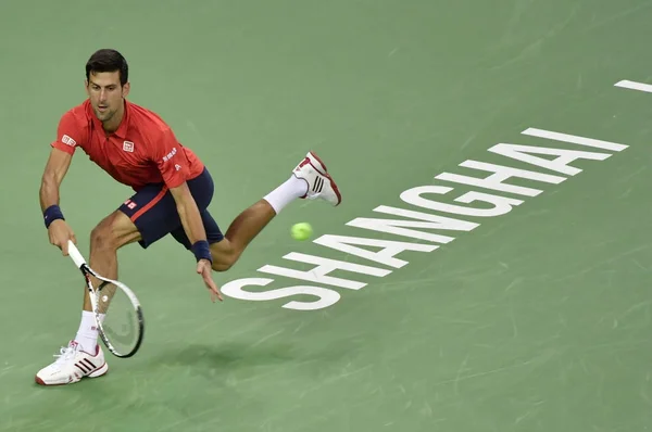 Novak Djokovic Szerb Visszatér Egy Shot Fabio Fognini Olaszország Második — Stock Fotó