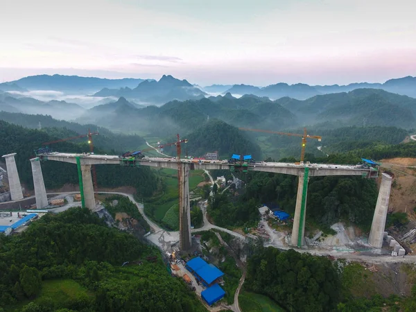 Veduta Aerea Della Sezione Xihuchong Della Ferrovia Qianzhangchang Progettata Collegare — Foto Stock