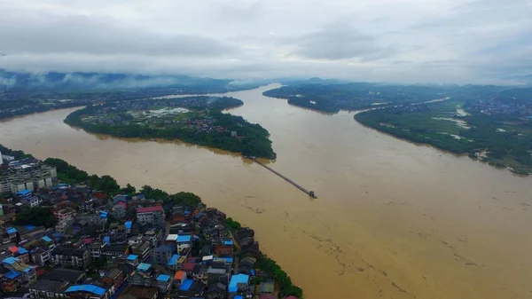 Aerial View Flooded Rongjiang River Caused Heavy Rains Rong County — Stock Photo, Image