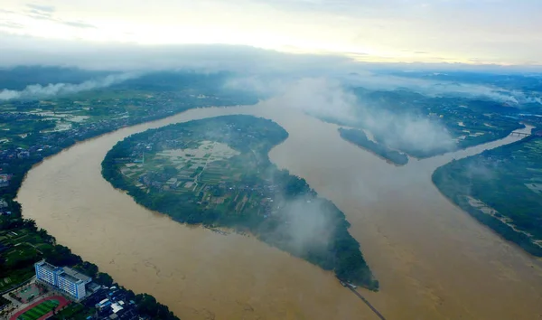 Вид Воздуха Затопленную Реку Жунцзян Вызванную Обильными Дождями Округе Жунъань — стоковое фото