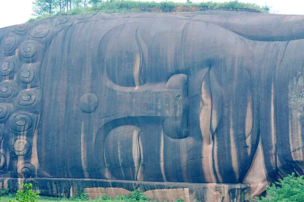 Vista Cabeça Maior Estátua Pedra Buda Reclinada Mundo Condado Yiyang — Fotografia de Stock