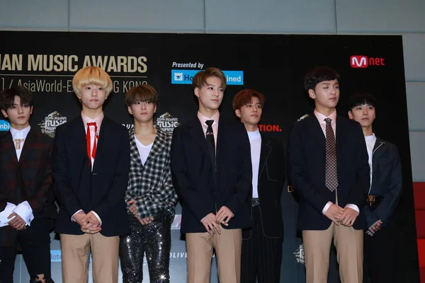 Mitglieder Der Südkoreanischen Boygroup Nct Nehmen Einer Pressekonferenz Zum Mnet — Stockfoto