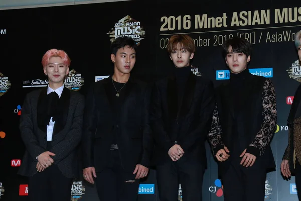 Members South Korean Boy Group Monsta Attend Press Conference 2016 — Stock Photo, Image