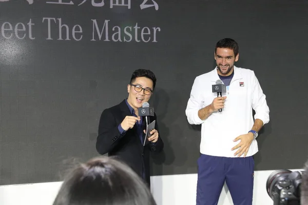 Joueuse Tennis Croate Marin Cilic Droite Assiste Événement Promotionnel Pour — Photo