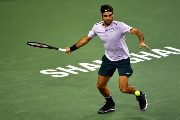 Roger Federer Suíça Devolve Uma Foto Rafael Nadal Espanha Sua — Fotografia de Stock