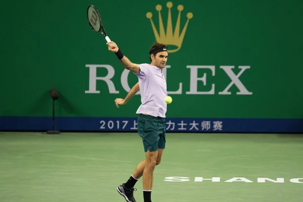 Roger Federer Della Svizzera Torna Colpo Alexandr Dolgopolov Dell Ucraina — Foto Stock