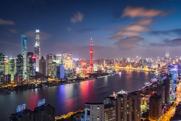 Vista Notturna Del Puxi Del Fiume Huangpu Del Distretto Finanziario — Foto Stock