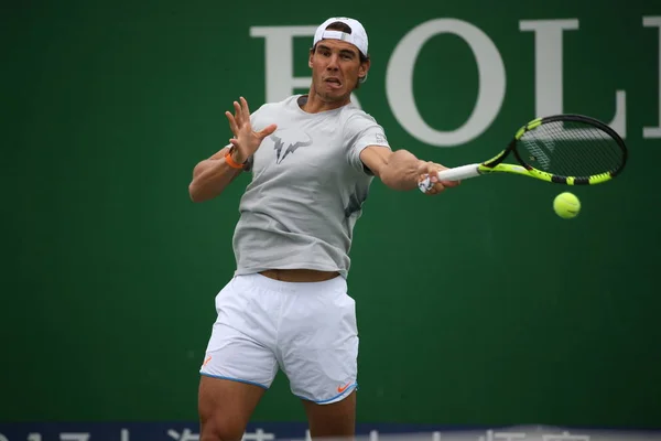 Spanyol Teniszező Rafael Nadal Részt Vesz Egy Edzés Során Nap — Stock Fotó