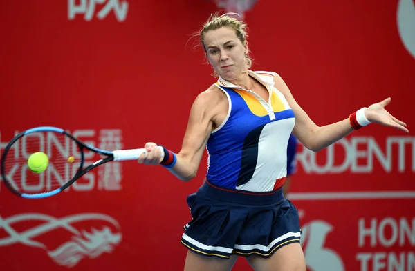 Anastasia Pavlyuchenkova Rosji Zwraca Strzał Wang Qiang Chin Ich Mecz — Zdjęcie stockowe