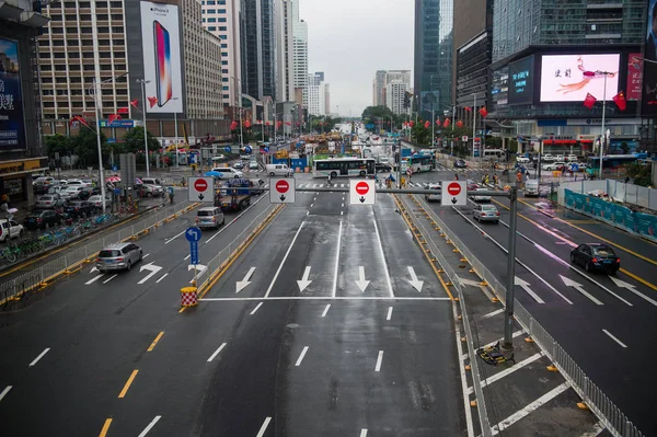 Cars Drive Continuous Flow Intersection Cfi Caitian Fuhua Intersection Shenzhen — Stock Photo, Image