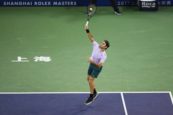 Der Schweizer Roger Federer Trifft Viertelfinale Des Shanghai Rolex Masters — Stockfoto