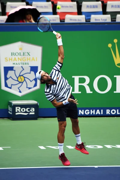 Feliciano López España Devuelve Una Oportunidad Ivo Karlovic Croacia Primer — Foto de Stock