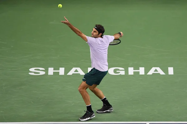 Roger Federer Suíça Serve Contra Richard Gasquet França Suas Quartas — Fotografia de Stock