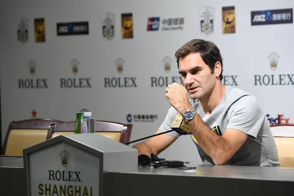 Tenista Suizo Roger Federer Asiste Una Conferencia Prensa Para Torneo — Foto de Stock