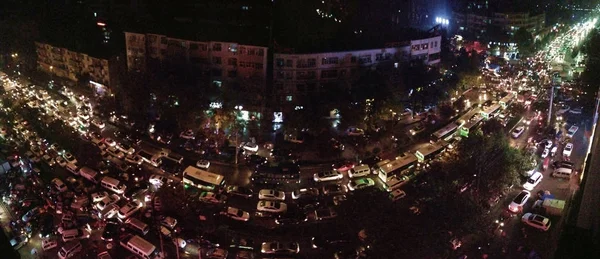 Masses Vehicles Move Slowly Road Traffic Jam Rush Hours One — Stock Photo, Image