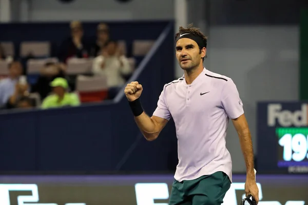 Roger Federer Suíça Reage Após Marcar Gol Contra Richard Gasquet — Fotografia de Stock