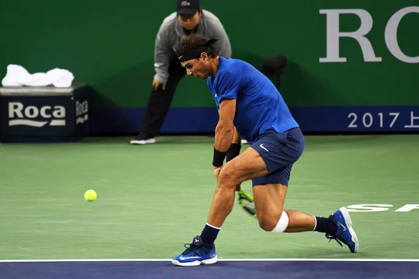 Rafael Nadal España Devuelve Una Oportunidad Roger Federer Suiza Final — Foto de Stock