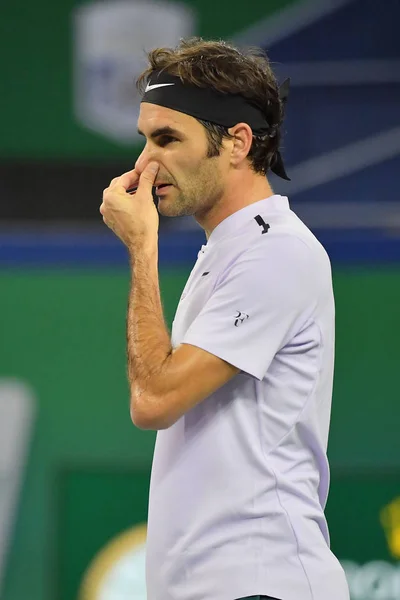 Roger Federer Switzerland Reacts Third Match Men Singles Alexandr Dolgopolov — Stock Photo, Image