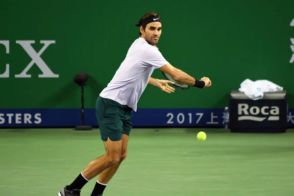 Roger Federer Schweiz Returnerar Ett Skott Att Rafael Nadal Spanien — Stockfoto