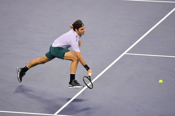 Roger Federer Van Zwitserland Teruggegaan Een Schot Diego Schwartzman Van — Stockfoto