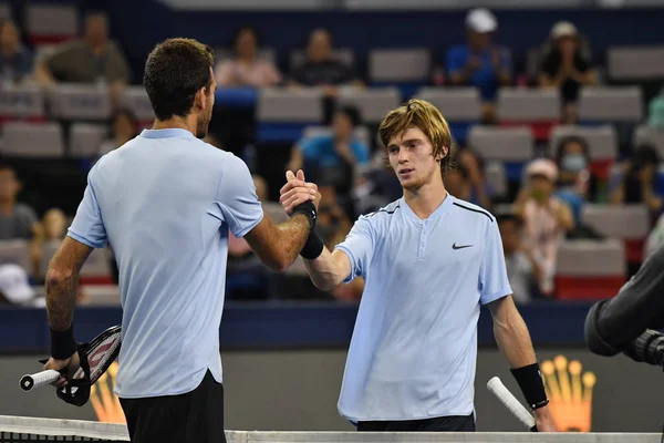 Juan Martin Del Potro Argentina Esquerda Aperta Mão Andrey Rublev — Fotografia de Stock