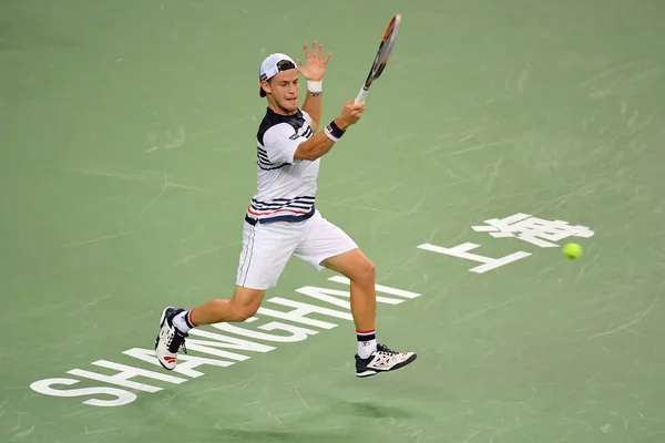 Diego Schwartzman Argentina Retorna Tiro Para Roger Federer Suíça Sua — Fotografia de Stock