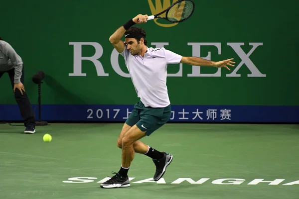 Roger Federer Suisse Retourne Tir Juan Martin Del Potro Delpo — Photo