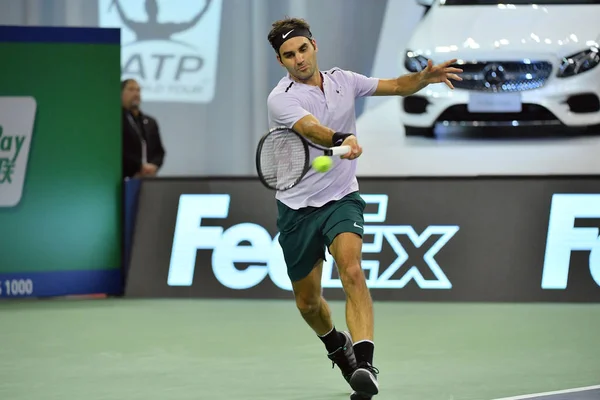 Roger Federer Suíça Devolve Tiro Diego Schwartzman Argentina Segunda Rodada — Fotografia de Stock