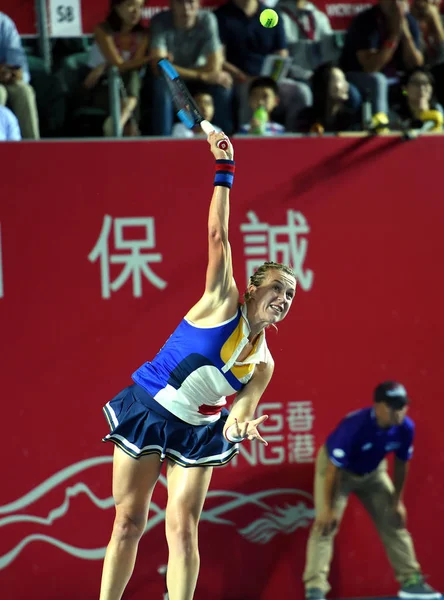 ロシアのアナスタシア パブリュチェンコワは 2017 Wta 香港テニス オープン 中国で 2017 日の間にオーストラリアのダリア Gavrilova — ストック写真