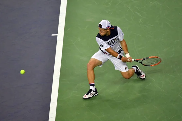 Diego Schwartzman Argentine Retourne Tir Roger Federer Suisse Dans Leur — Photo