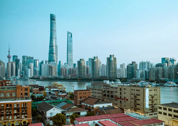 Panoramę Szanghaju Huangpu Rzeka Dzielnicy Finansowej Lujiazui Wieży Telewizyjnej Oriental — Zdjęcie stockowe