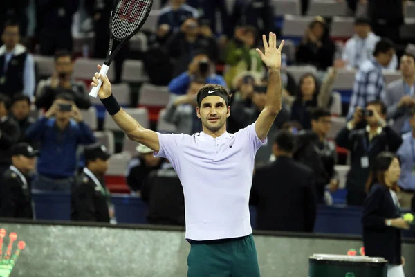 Roger Federer Suiza Reacciona Después Derrotar Richard Gasquet Francia Cuarto — Foto de Stock