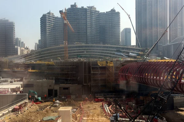 Travailleurs Chinois Sur Chantier Construction Guangzhou Shenzhen Hong Kong Express — Photo