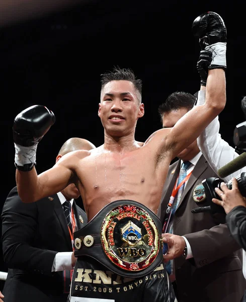 Takuya Watanabe Japan Celebrates Winning Wbo Super Featherweight Intercontinental Title — Stock Photo, Image