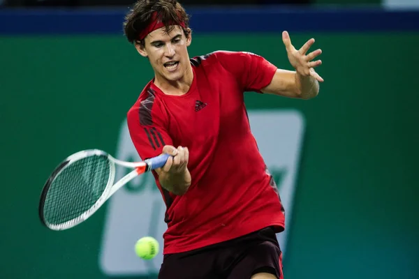 Dominic Thiem Austrii Zwraca Strzał Viktor Troicki Serbii Drugim Meczu — Zdjęcie stockowe