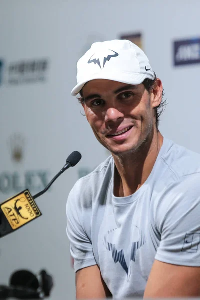 Tenista Español Rafael Nadal Asiste Una Conferencia Prensa Después Derrotar — Foto de Stock