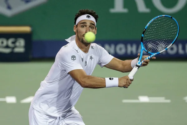 Фабіо Fognini Італії Повертає Постріл Лукас Pouille Франції Другого Раунду — стокове фото