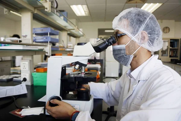 Een Chinese Onderzoeker Doet Experimenten Een Lab Bij China Grootste — Stockfoto