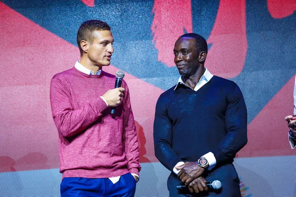 Były Piłkarz Manchesteru United Gwiazdkowy Nemanja Vidic Lewo Dwight Yorke — Zdjęcie stockowe