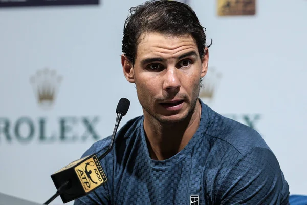 Tennista Spagnolo Rafael Nadal Partecipa Una Conferenza Stampa Dopo Aver — Foto Stock