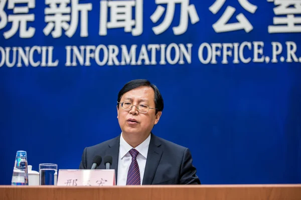 Xing Zhihong Rzecznik National Bureau Statistics Chińskiej Republiki Ludowej Mówi — Zdjęcie stockowe