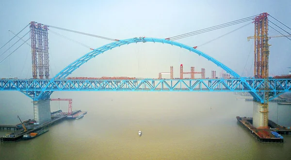 Głównej Części Łuku Świecie Najdłuższy Wiszący Most Most Rzeka Jangcy — Zdjęcie stockowe