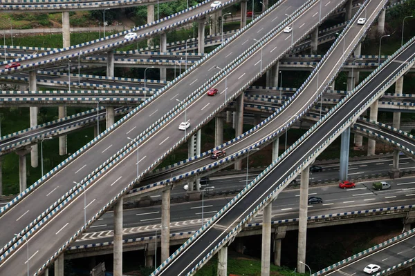 Carros Dirigem Overpass Huangjuewan Cinco Níveis Viaduto Mais Complicado Mundo — Fotografia de Stock