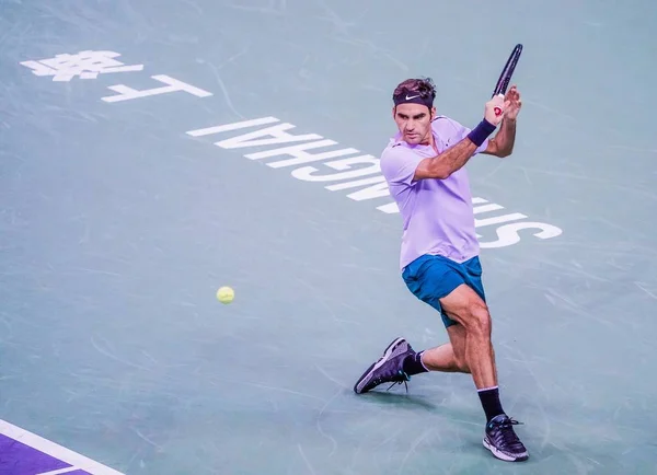 Roger Federer Suiza Devuelve Una Oportunidad Diego Schwartzman Argentina Partido —  Fotos de Stock