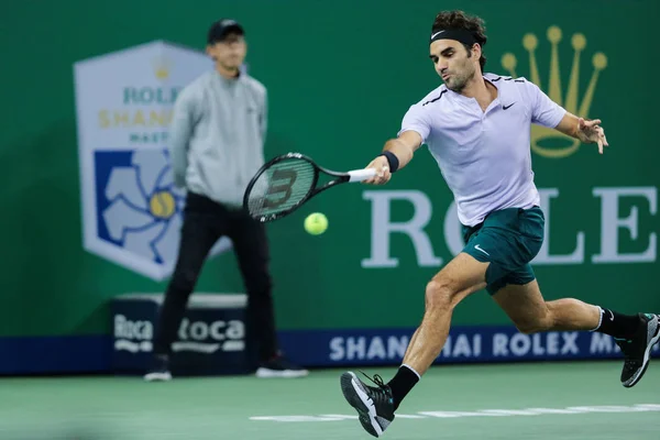 Roger Federer Suíça Devolve Uma Foto Para Juan Martin Del — Fotografia de Stock