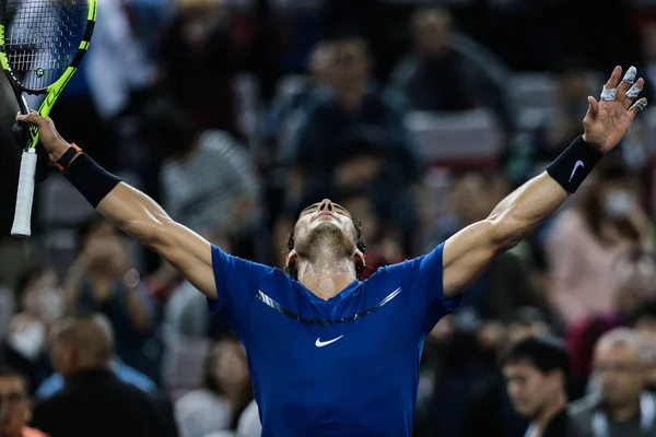 Rafael Nadal Aus Spanien Feiert Nachdem Halbfinale Des Shanghai Rolex — Stockfoto
