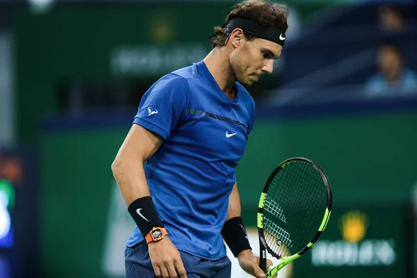 Rafael Nadal Van Spanje Reageert Zoals Hij Scores Aan Marin — Stockfoto